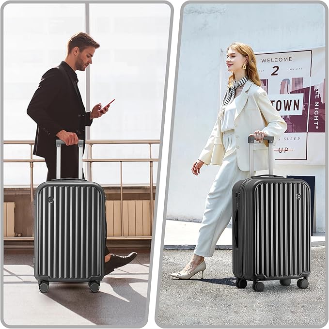 Hard Shell Carry On Luggage With Cup Holder & Charger, 20IN Carry On Luggage With Spinner Wheels, 360° Rotatable, Airline Approved TSA-locked