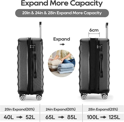 GinzaTravel 3-piece expandable luggage sets with Spinner Wheels， ABS hardshell Suitcase with TSA Lock，Large Luggage for Family Travel & carry on 20/24/28，Grey color