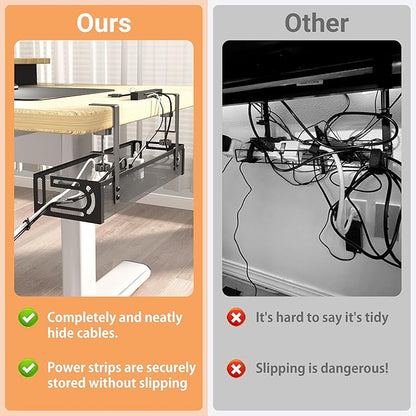 No Drill Under Desk Cable Management Tray, SONATURE 25.3" Cord Organizer for Table, Clamp Mount Desk Cable Management, Premium Carbon Steel Cable Organizer for Office, Home (Black)