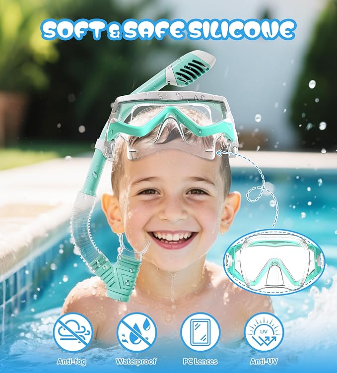 Aegend Snorkeling Gear for Adults Youth Kids, Dry Snorkel Set Panoramic View Enhanced Anti-Leak and Anti-Fog Technology, Adjustable Strap for Snorkeling Scuba Diving Swimming with Mesh Bag