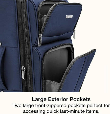 U.S. Traveler Anzio Softside Sturdy Ballistic Nylon Expandable Travel Suitcase Luggage with 4 Spinner Wheels, Navy, Checked-Large 30-Inch