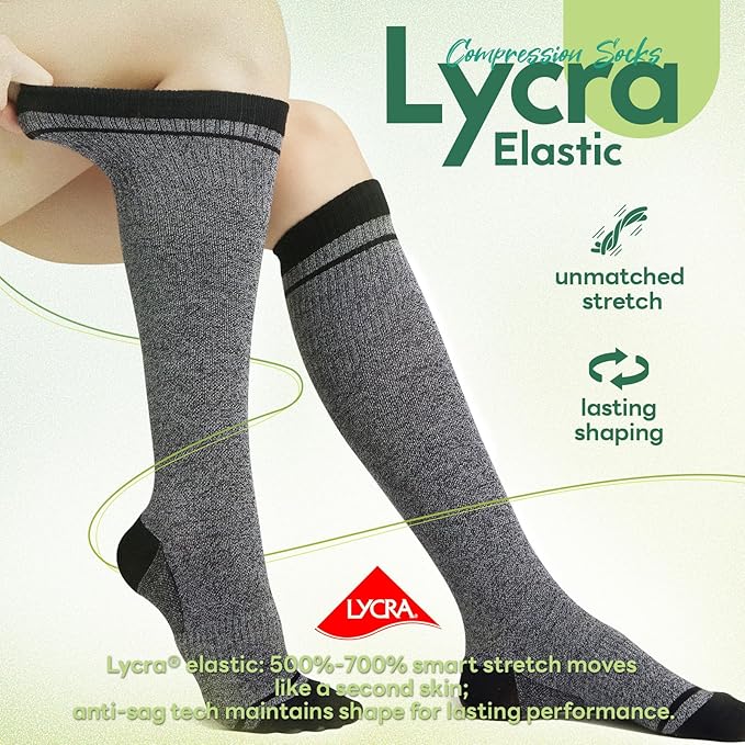 Compression Socks Women & Men, 15-20 mmHg Bamboo Viscose Knee High Soft Support for Flying Travel Daily