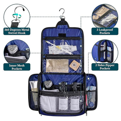 PAVILIA Large Hanging Toiletry Bag Travel Bag Women Men, Cosmetic Organizer, Water Resistant Makeup Bag Accessories Toiletries, Travel Essentials Kit, Royal Blue