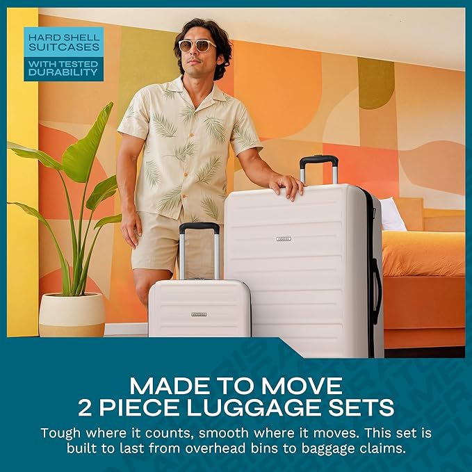 American Tourister Westridge Hardshell Luggage Set - 2 Piece Set - 20/28" Carry-On & Large Checked Luggage Set with Spinner Wheels - Expandable Hard Suitcases for Travel - Hard ABS Shell - Light Pink