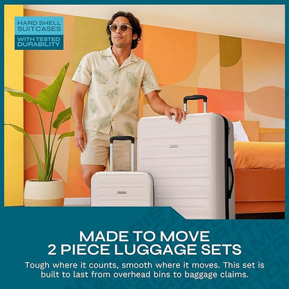 American Tourister Westridge Hardshell Luggage Set - 2 Piece Set - 20/28" Carry-On & Large Checked Luggage Set with Spinner Wheels - Expandable Hard Suitcases for Travel - Hard ABS Shell - Light Pink