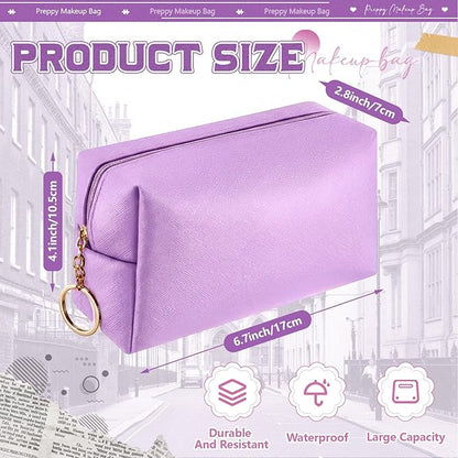 Chunful 24 Pcs Preppy Makeup Bag PU Leather Cosmetic Bag Bulk Makeup Plain Pouch Waterproof Toiletry Purse for Women Traveling Preppy Pencil Case Travel Purse Cosmetic (Light Purple)
