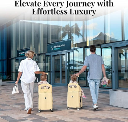 RAINRO & CO Butter Beige 20" Ride-On Carry-On Luggage for Kids & Adults with Built-In Seat, Spinner Wheels, and Secure TSA Lock – Durable Hardside Carry-On