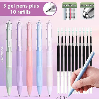 42 Pcs Big Capacity Pencil Pouch with Aesthetic School Supplies, 12 Pastel Highlighters, 5 Black Ink Gel Pens, 6 Mechanical Pencils Set 0.5 & 0.7mm, Sticky Notes, Stationary Set for Student(Blue)