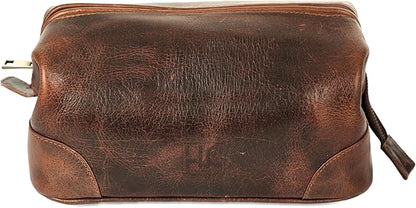 HLC Leather Toiletry Bag for Men Best Gift Premium Genuine Dopp Kit Shaving Kit Organizer Travel Kit Pouch Bag 10 inch Size (Brown)