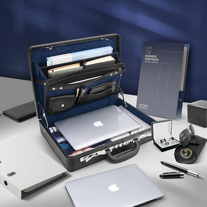 Briefcases for Men, Professional Leather Briefcase with Lock, Hard Shell Business Brief Case, Durable Executive Attache Case for Laptop Documents, Mens Hard Briefcase for Work Office Travel