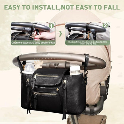 miss fong Universal Stroller Organizer with Insulated Cup Holder Stroller Caddy Baby Storage Bag with Adjustable Strap, Fits for like Uppababy, Baby Jogger, Britax, Umbrella