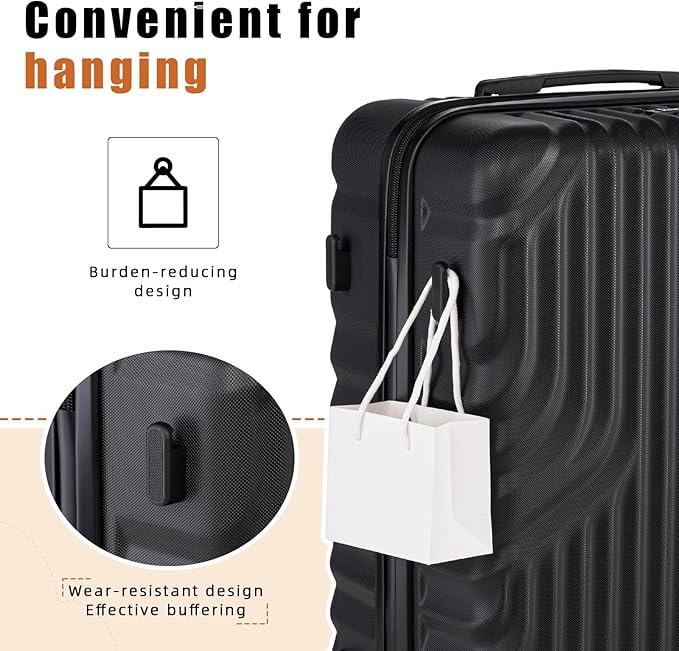 Luggage Sets Suitcase Sets 5 Piece Luggage Sets Suitcase with ABS Hard Shell Lightweight TSA Lock and Double Rotatable Detachable Wheels(Black,20"/24"/28"/DB/TB)