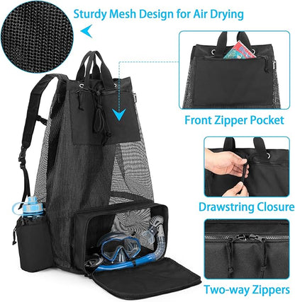 Fasrom Mesh Scuba Diving Bag, XL Snorkeling Gear Backpack for Mask, Fins and Wetsuit (Empty Bag Only, Patent Design)