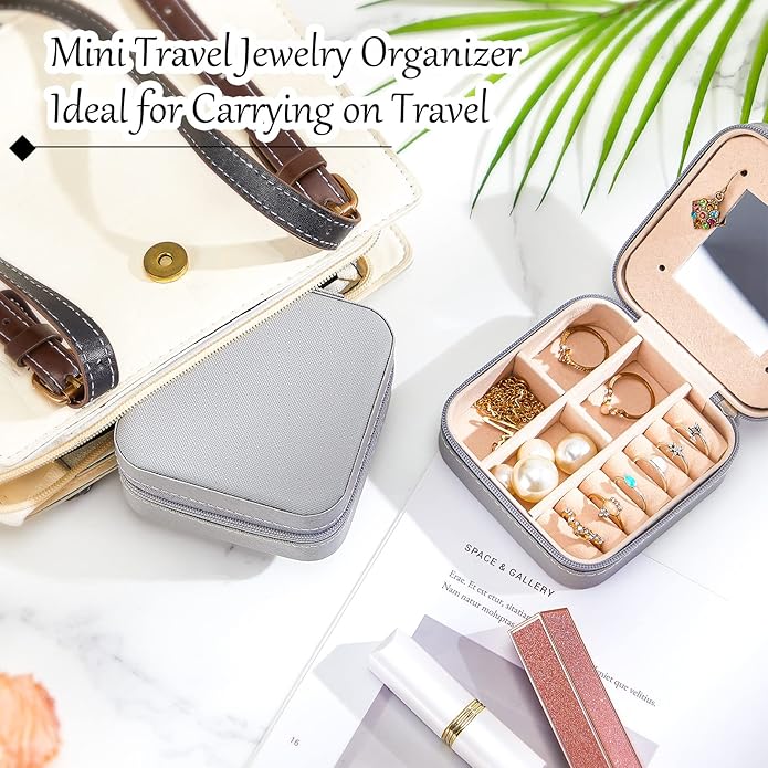 10 Pcs Travel Jewelry Case Bridesmaid Gift Boxes Jewelry Travel Organizer With Mirror Small Jewelry Box Mini Storage Organizer Box for Women Girls Earrings Rings Necklaces