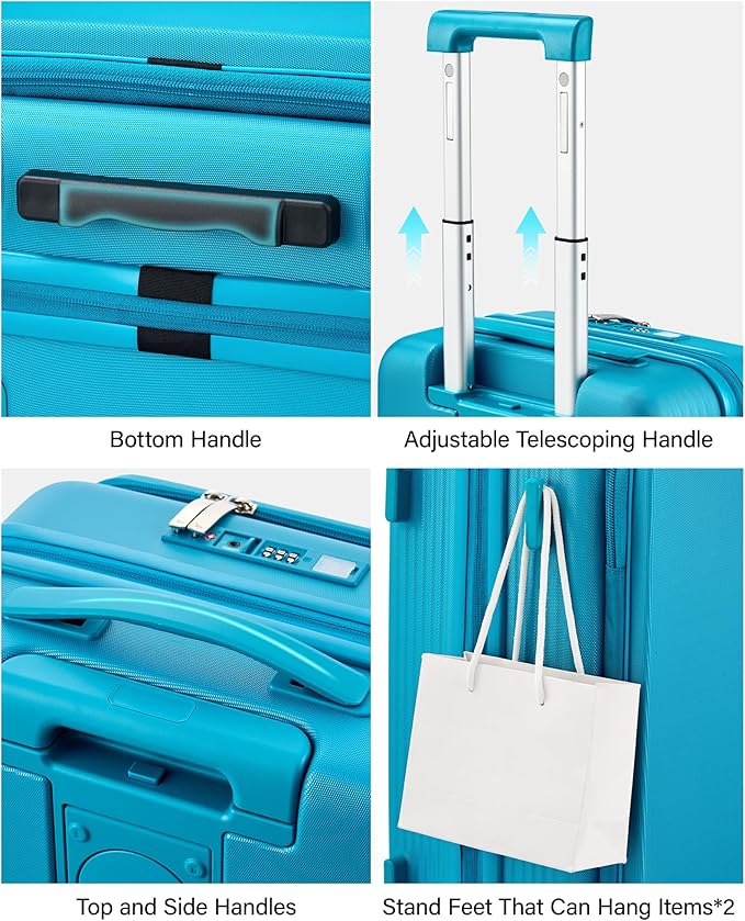 Hanke 20 Inch Expandable Carry On Luggage Airline Approved Top Opening Travel Luggage Rolling Suitcase with Cup Holder Hard Shell Suitcases with Wheels (Caribbean Blue)