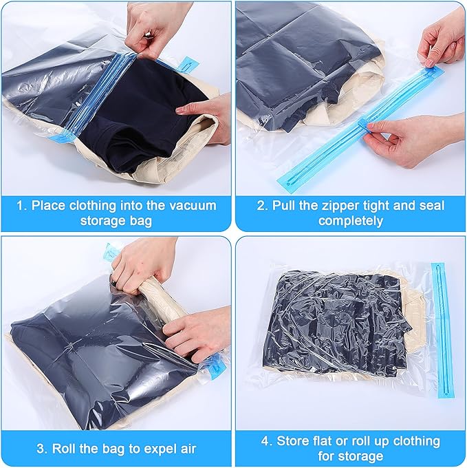 4pcs Travel Compression Bags For Packing 2 Sizes Roll Up Space Saver Bags No Vacuum or Pump Needed Packing Bag For Travel Clothing Storage Luggage Backpack
