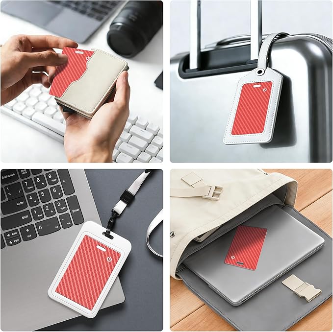 [Apple MFi Certified] Wallet Tracker Card with Apple Find My (iOS Only) Rechargeable Air Tracker Tags Bluetooth Wallet Finder IP68 Waterproof GPS Tracker Item Finder for Keys, Bags, Passport Red