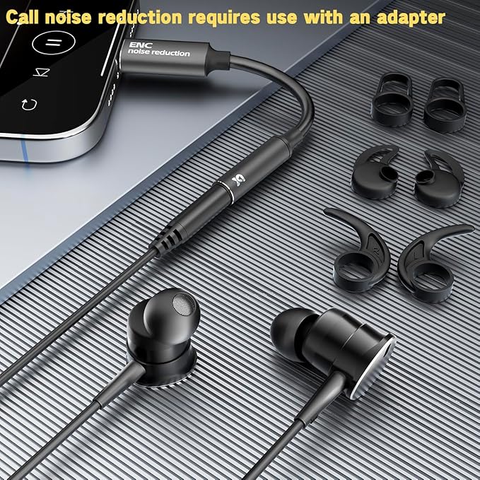Multi-Purpose In-Ear Wired Headphones Deep Bass - Noise-Canceling Clear Calls, Sports Mode,Wired Earbuds with Mic Noise Reduction Compatible with iPhone 17 16 15, Android, Tablets (USB C+3.5MM plug)