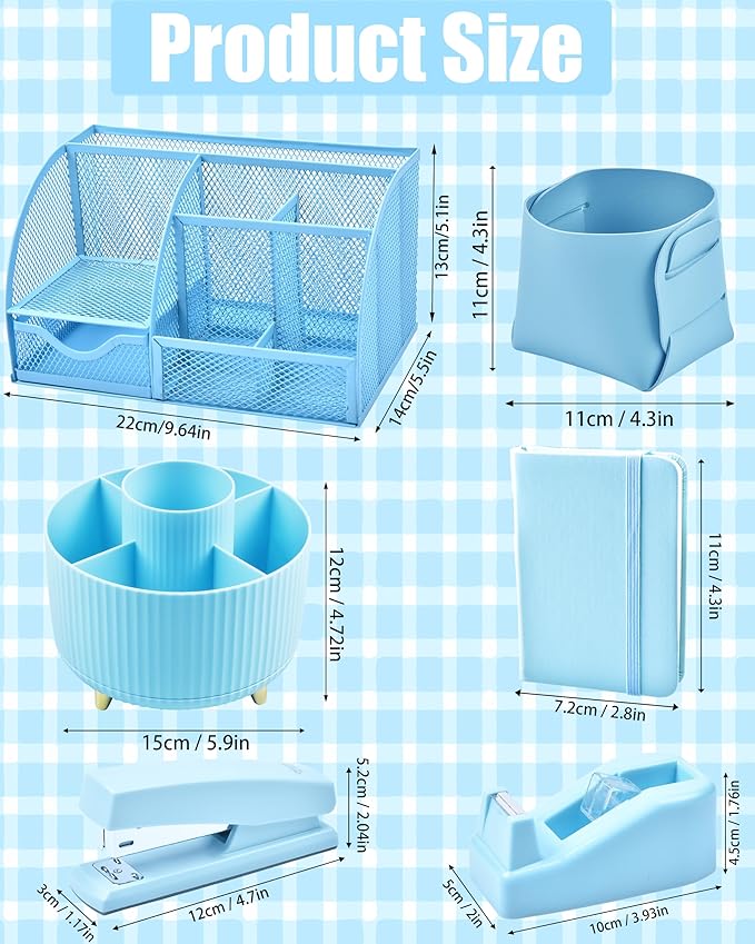 Blue Desk Organizers and Accessories With Mesh Desk Organizer and 360°Rotating Pen Holder and a Lot of Office Blue Office Supplies Beautifully Presented in a Gift Box Christmas Gifts