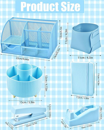 Blue Desk Organizers and Accessories With Mesh Desk Organizer and 360°Rotating Pen Holder and a Lot of Office Blue Office Supplies Beautifully Presented in a Gift Box Christmas Gifts