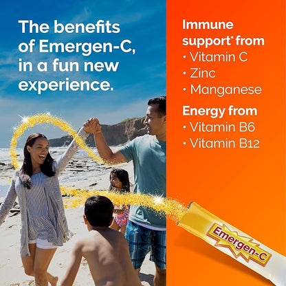 Emergen-C Crystals, On-the-Go Emergen-C Immune Support Supplement with Vitamin C, B Vitamins, Zinc and Manganese, Orange Vitality - 56 Stick Packs