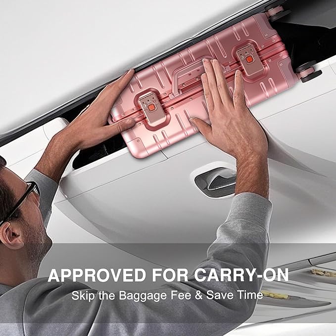 All Aluminum Carry On Luggage 22x14x9 Airline Approved，Zipperless Luggage Premium Aluminum Suitcase Luggage, Hard Shell Carry On Luggage with Spinner Wheels (rose gold, 20inch)