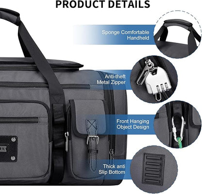 WITZMAN Duffle Bag for Men Large Carry On Weekender Bag 54L Nylon Duffle Gym Bags for Travel with Shoes Compartment(B717 Silvery Grey)