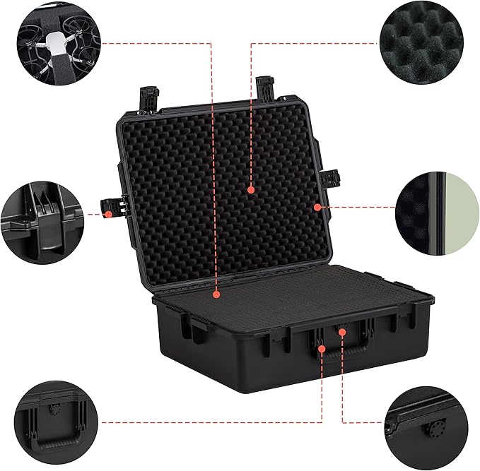 MEIJIA Premium Portable All Weather Heavy Duty Waterproof Hard Compact Camera Case with Customizable Fit Foam, Lightweight Design,24.6"X19.7"X8.6",Black