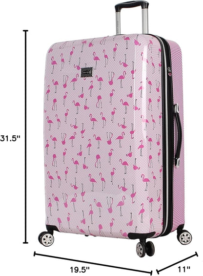 Betsey Johnson 30 Inch Checked Luggage Collection - Expandable Scratch Resistant (ABS + PC) Hardside Suitcase - Designer Lightweight Bag with 8-Rolling Spinner Wheels
