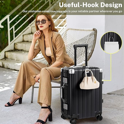 Krute Zipperless Luggage 24 Inch Aluminum Frame Suitcase with Spinner Wheels PC+ABS Hardide Checked Luggage TSA Approved