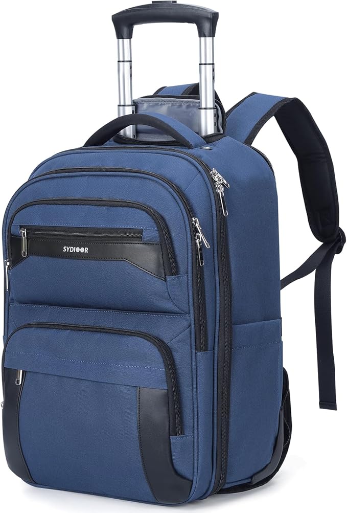 17.7inch Rolling Backpack With Wheels for Adults, Roller Carry On Luggage Wheeled Backpack, Rolling Laptop Backpack for Men Women to Travel Business, Blue
