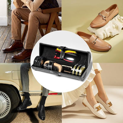 YUET 12PC Shoe Shine Kit Leather Boot Polish Kit w/Brushes and Brown, Black, Neutral Polish for Shoe Care and Cleaning