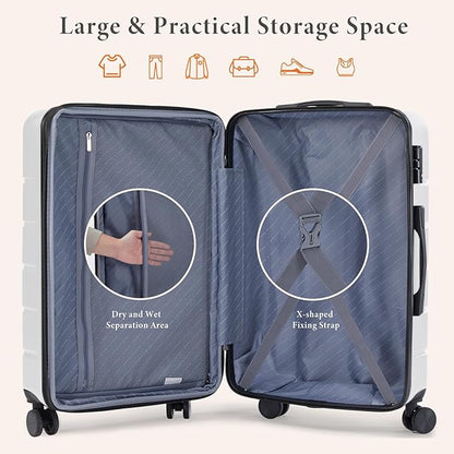Sweetcrispy Carry on Luggage, Hard Shell ABS Suitcase with Double Spinner Wheels, Lightweight Expandable Rolling Suit Case with TSA Lock, 28 Inch Cream White