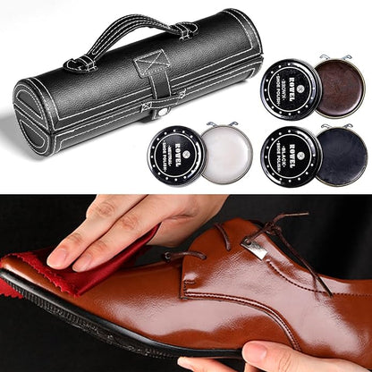 YUET 12PC Shoe Shine Kit Leather Boot Polish Kit w/Brushes and Brown, Black, Neutral Polish for Shoe Care and Cleaning