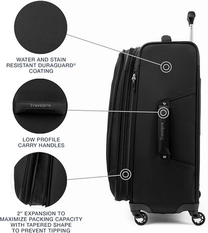 Travelpro Maxlite 5 Softside Expandable Luggage with 4 Spinner Wheels, Lightweight Suitcase, Men and Women, Black, Checked-Medium 25-Inch