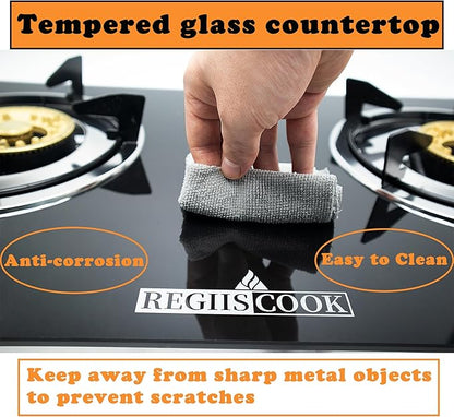 3 Burner Propane Gas Cooktop,Camping Portable LPG Gas Stove, Auto Ignition Tempered Glass Countertop Regulator Burner Grate