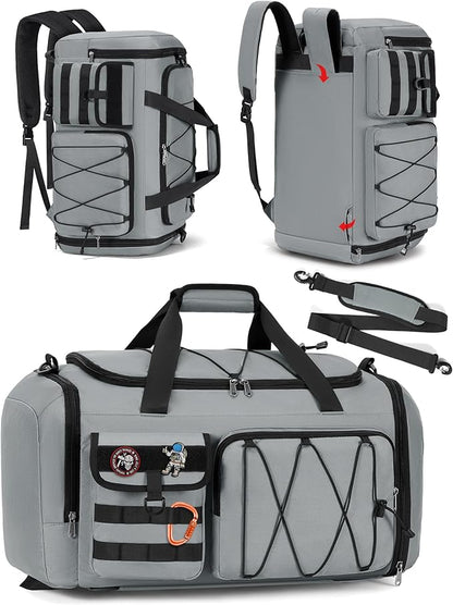 SDYSM Gym Bag for Men 45L Sports Duffel Bags 3-in-1 Travel Duffel Bag with Shoe Compartment, Gym Workout Backpack Carry On Weekender Bag Overnight Bag for Travel, Grey