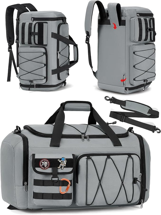 SDYSM Gym Bag for Men 45L Sports Duffel Bags 3-in-1 Travel Duffel Bag with Shoe Compartment, Gym Workout Backpack Carry On Weekender Bag Overnight Bag for Travel, Grey