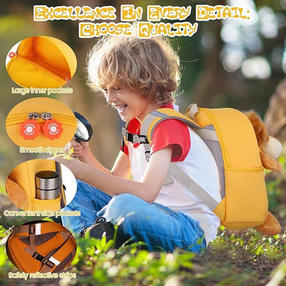 Small Lion Toddler Backpacks with Soft Dolls & Leash, Preschool Backpack with Stuffed Animals for School Travel, 2 3 4 5 6 Year Old