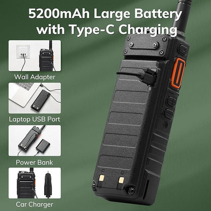 BAOFENG UV-25 Tri-Power Ham Radio Handheld, 10W Long Range Two Way Radio, UHF VHF AM FM Air NOAA Multi-Band Receiver, with 5200mAh Battery, Gooseneck ANT & Whip ANT, Tactical Speaker Mic, 2Packs