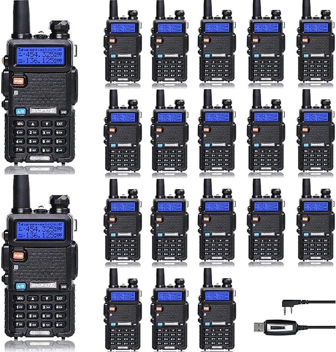 BAOFENG UV-5R Ham Radio Handheld Two Way Radio Long Range Walkie Talkies for Agriculture, Churches, Golf Course, Racing, Security, Warehouse (Black, 20 Pack)