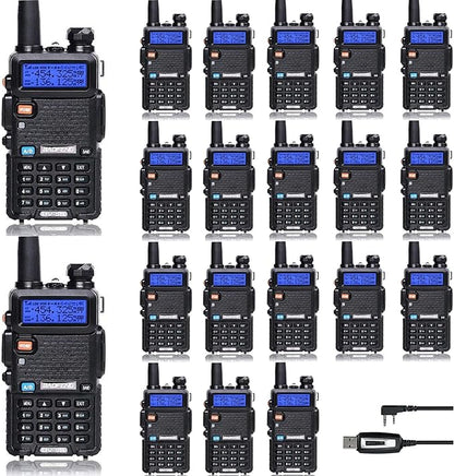 BAOFENG UV-5R Ham Radio Handheld Two Way Radio Long Range Walkie Talkies for Agriculture, Churches, Golf Course, Racing, Security, Warehouse (Black, 20 Pack)
