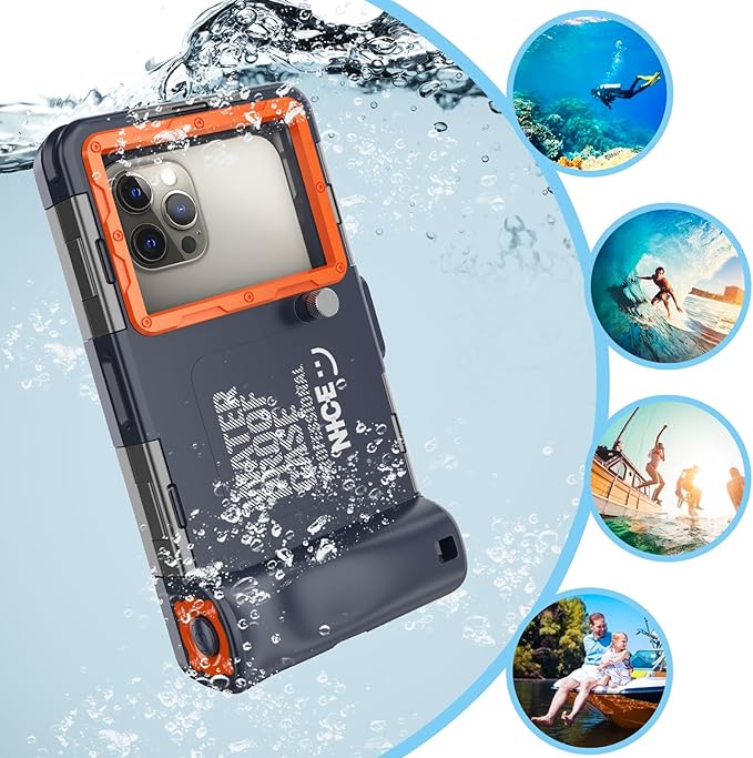 2026Underwater Snorkeling Diving Phone Case for iPhone 16/15/14/13/12/ Pro Max Galaxy S24/S23/S22.[50ft/15m] Professional Scuba Dive Waterproof Case Underwater Photo Video Cover Orange