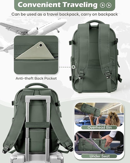 Vacuum Backpack Travel Laptop Backpacks For Women Men Carry On Backpack With Vacuum Compression Bags Seal Packing Personal Item Travel Bag Vacpack Backpacks Without Pump Olive Green