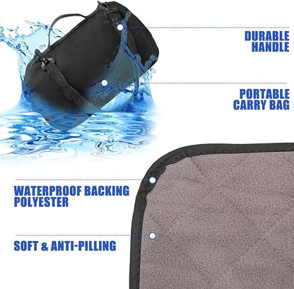 Tranqun 1 Large Outdoor Blanket 78'' x 55'' Quilted Windproof Waterproof Fleece Sandproof Stadium Foldable Warm Blanket for Camping Picnic Sporting Events Cold Weather (Black)