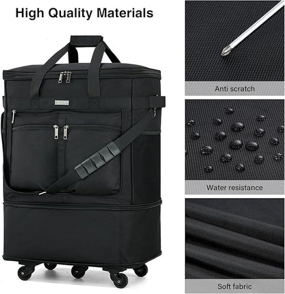 MILADA Expandable Luggage Bags for Travel Foldable Suitcase with Wheels Collapsible Rolling Travel Duffle Bag Lightweight Large Suitcases without Telescoping Handle, Black