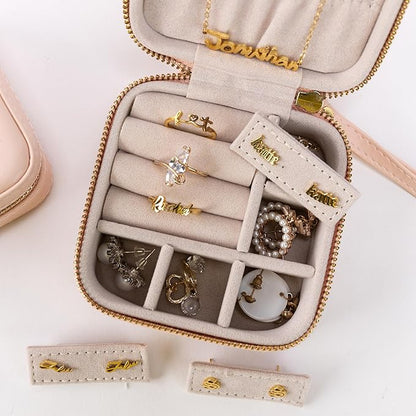 Angelina's Palace Personalized Jewelry Case with Name Engraved,Custom Leather Travel Jewelry Organizer Box for Rings,Earrings,Necklaces,Birthday Bridesmaid Gift For Women