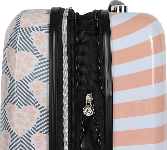 Betsey Johnson 26 Inch Checked Luggage Collection - Expandable Scratch Resistant (ABS + PC) Hardside Suitcase - Designer Lightweight Bag with 8-Rolling Spinner Wheels (Chevron Hearts)