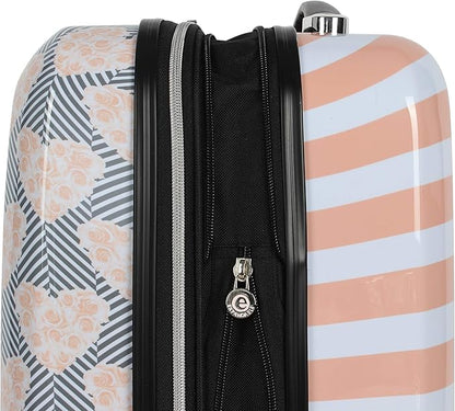 Betsey Johnson Designer Luggage Collection - Expandable 3 Piece Hardside Lightweight Spinner Suitcase Set - Travel Set includes 20-Inch Carry On, 26 inch and 30-Inch Checked Suitcase (Chevron Hearts)