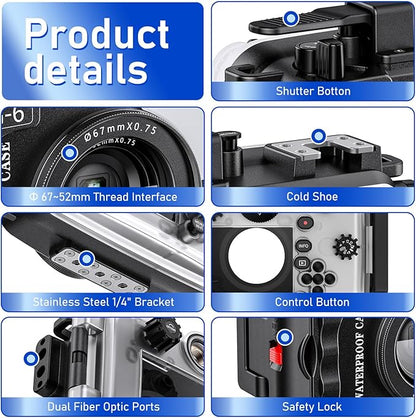 Sea Frogs Waterproof Camera Housing Compatible with Olympus TG-6 IPX8 60m/196ft Maximum Diving Depth Underwater Camera Case for Diving, Surfing, Rowing, Skiing, Black
